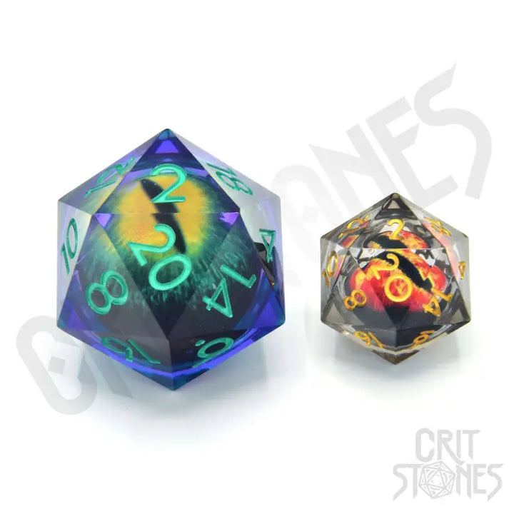Dice: Resin - Sharp Edge - Floating Eye - d20 - Forest Dragon’s Gaze - Glassstaff - Accessories