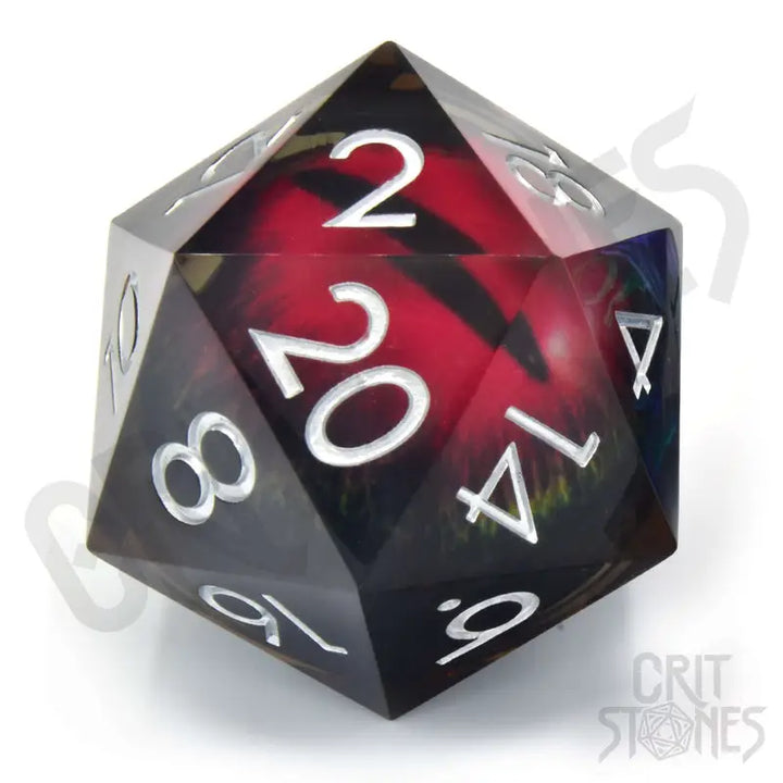 Dice: Resin - Sharp Edge - Liquid Core - d20 - Crimson Watcher - Glassstaff - Accessories