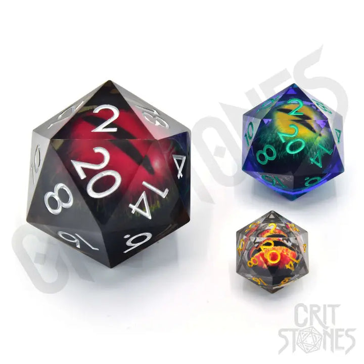 Dice: Resin - Sharp Edge - Liquid Core - d20 - Crimson Watcher - Glassstaff - Accessories