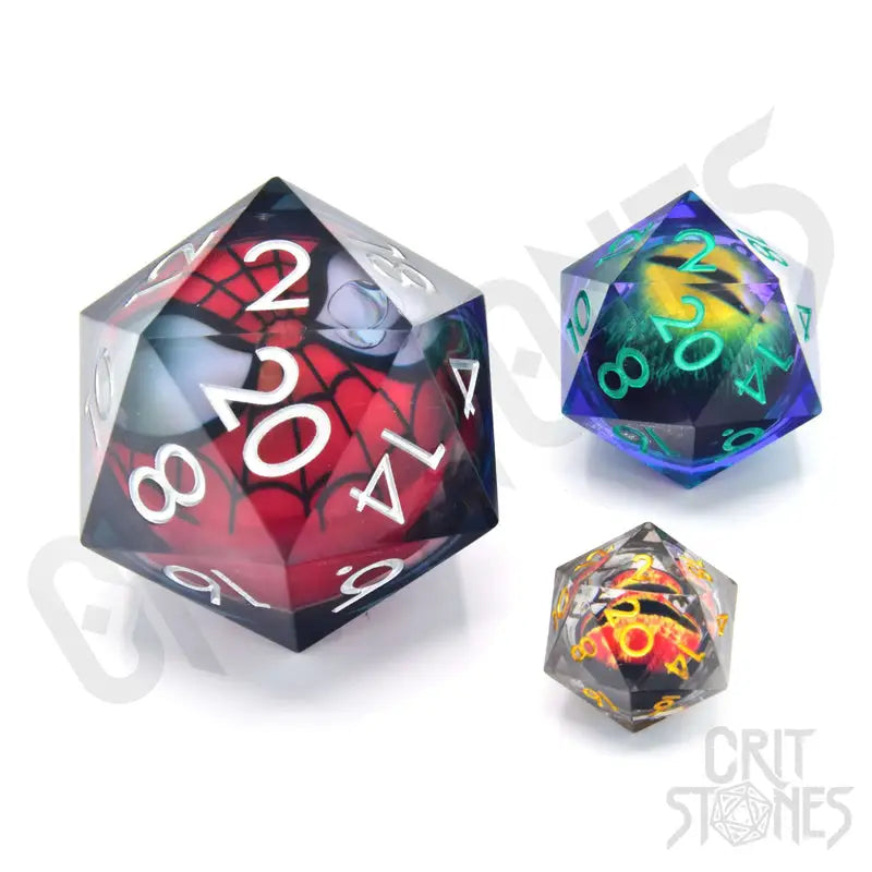 Dice: Resin - Sharp Edge - Liquid Core - d20 - Spidey - Glassstaff - Accessories