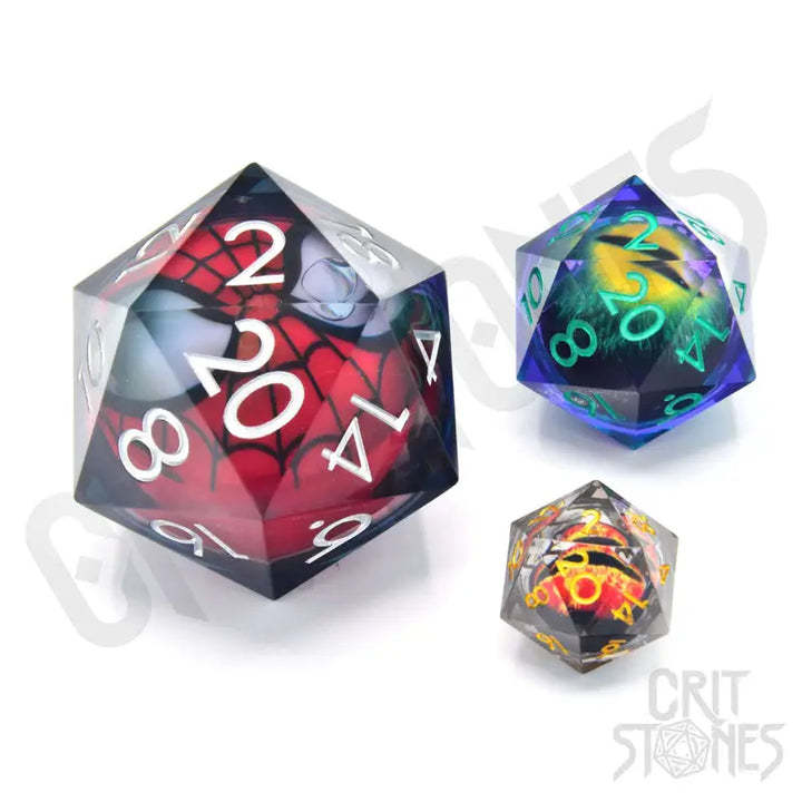 Dice: Resin - Sharp Edge - Liquid Core - d20 - Spidey - Glassstaff - Accessories