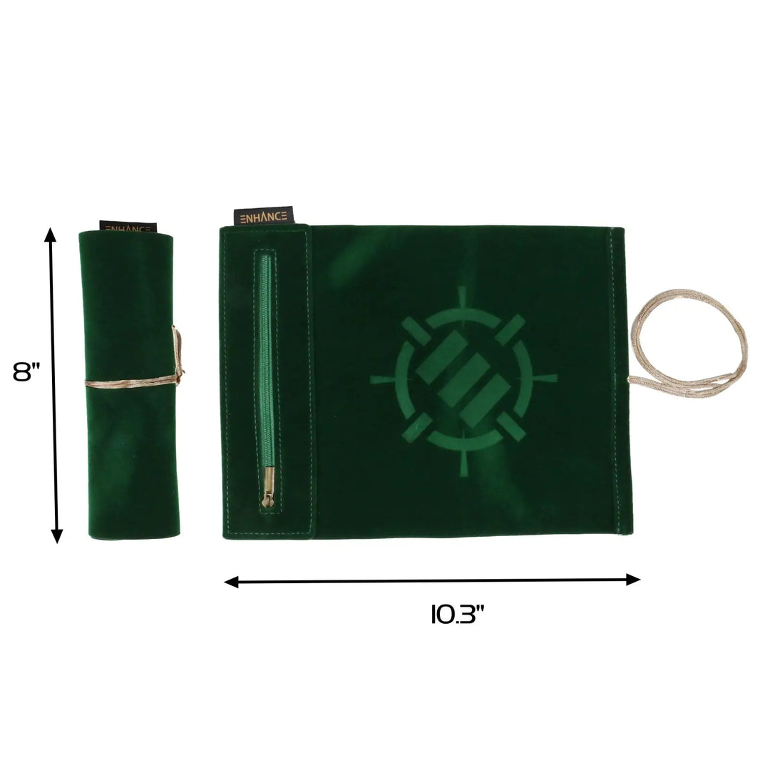 Dice Rolling Mat: Enhance - Roll on a Scroll™ & Acrylic RPG Dice Set (7) - Green - Enhance Gaming - Accessories