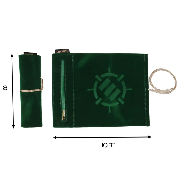 Dice Rolling Mat: Enhance - Roll on a Scroll™ & Acrylic RPG Dice Set (7) - Green - Enhance Gaming - Accessories