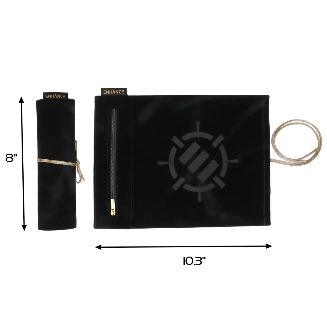 Dice Rolling Mat: Enhance - Roll on a Scroll™ & Acrylic RPG Dice Set (7) - Black - Enhance Gaming - Accessories