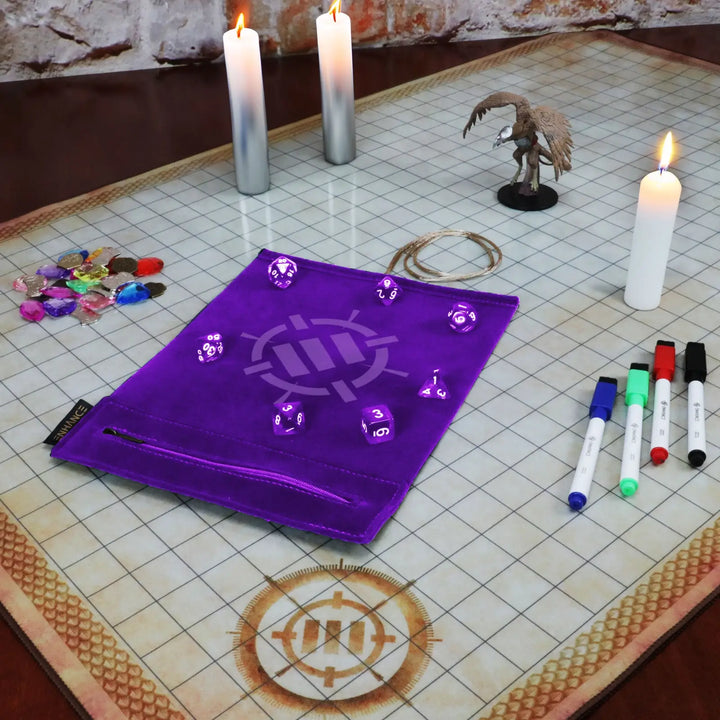 Dice Rolling Mat: Enhance - Roll on a Scroll™ & Acrylic RPG Dice Set (7) - Purple - Enhance Gaming - Accessories