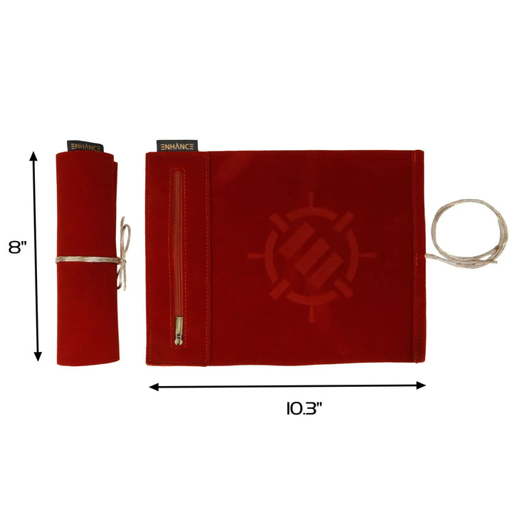 Dice Rolling Mat: Enhance - Roll on a Scroll™ & Acrylic RPG Dice Set (7) - Red - Enhance Gaming - Accessories