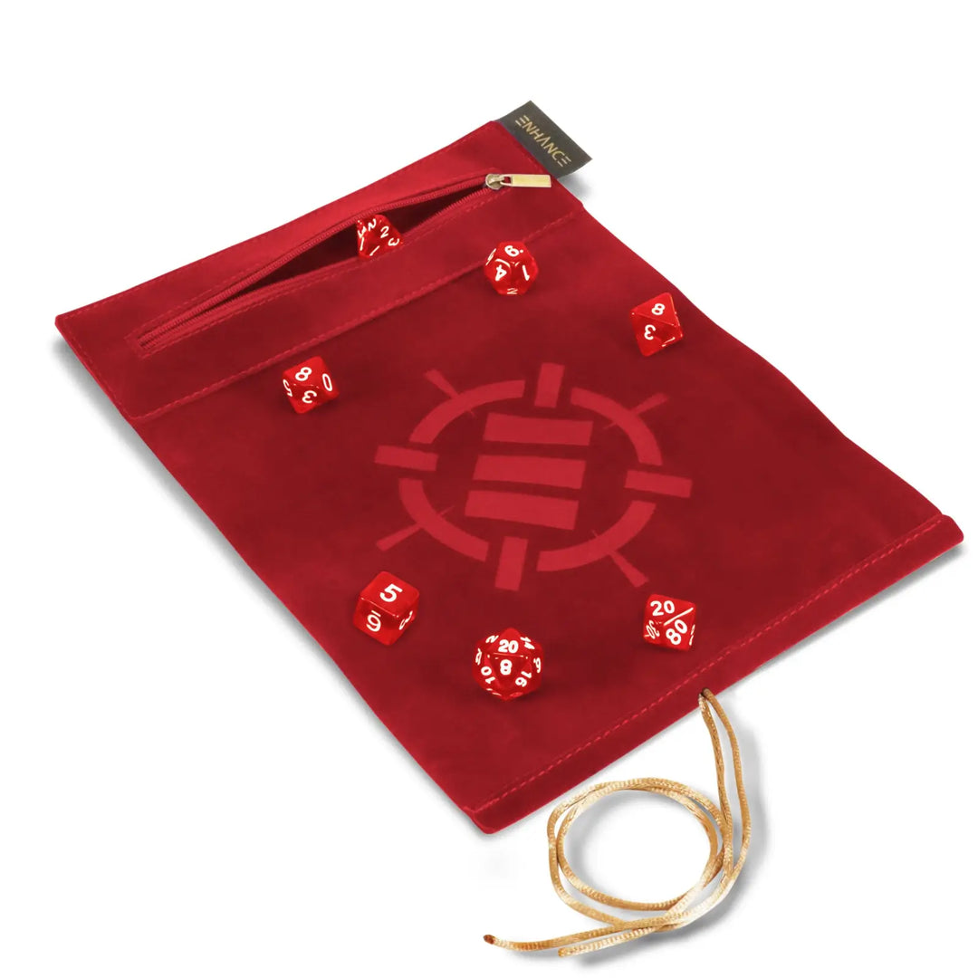 Dice Rolling Mat: Enhance - Roll on a Scroll™ & Acrylic RPG Dice Set (7) - Red - Enhance Gaming - Accessories