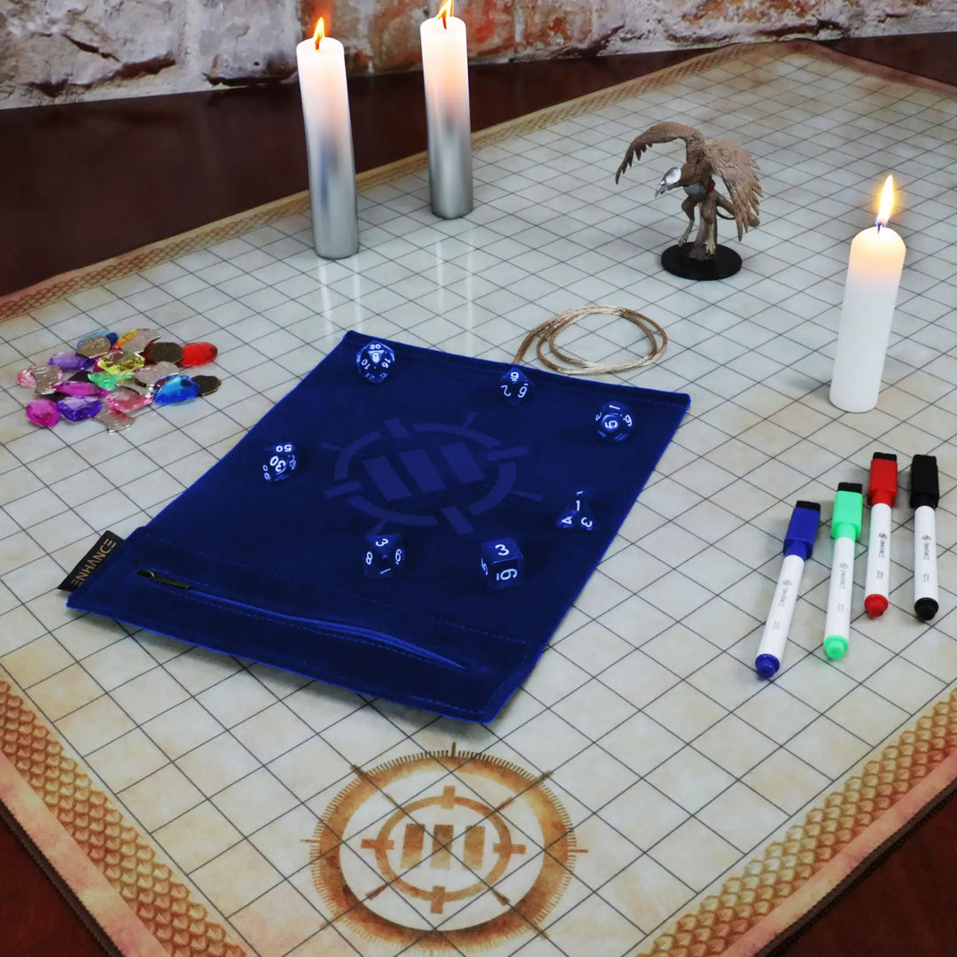 Dice Rolling Mat: Enhance - Roll on a Scroll™ & Acrylic RPG Dice Set (7) - Blue - Enhance Gaming - Accessories