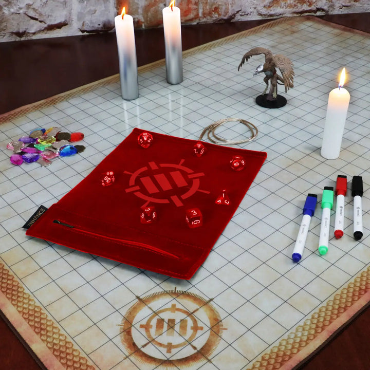 Dice Rolling Mat: Enhance - Roll on a Scroll™ & Acrylic RPG Dice Set (7) - Red - Enhance Gaming - Accessories