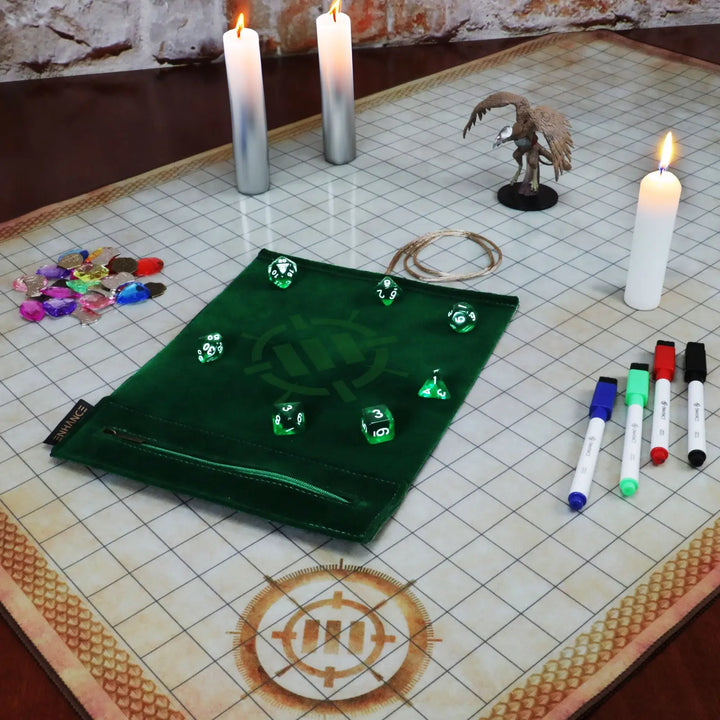 Dice Rolling Mat: Enhance - Roll on a Scroll™ & Acrylic RPG Dice Set (7) - Green - Enhance Gaming - Accessories