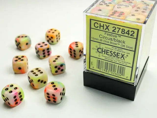 Dice Set: Festive - Circus/Black - 12mm - d6 (36) - Chessex - Accessories