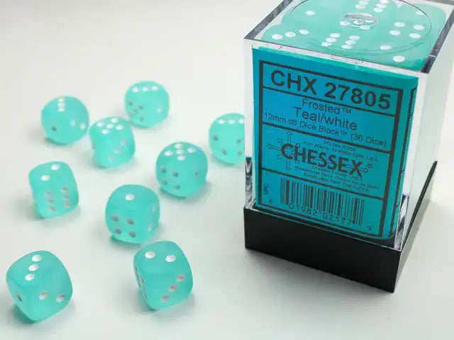 Dice Set: Frosted - Teal/White - 12mm - d6 (36) - Chessex - Accessories