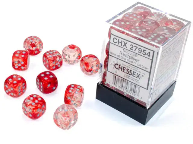 Dice Set: Nebula - Luminary - Red/Silver - 12mm - d6 (36) - Chessex - Accessories