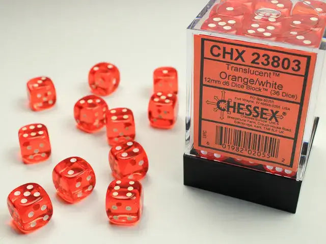 Dice Set: Translucent - Orange/White - 12mm - d6 (36) - Chessex - Accessories