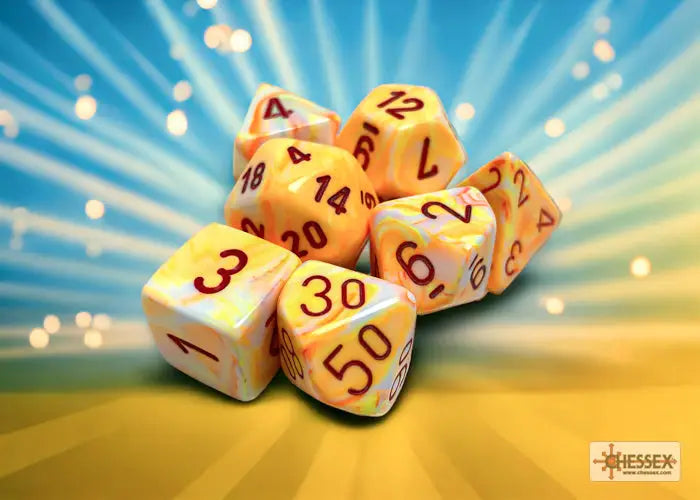 RPG Dice Set: Festive - Polyhedral - Sunburst with red pips (7) - Chessex - Accessories