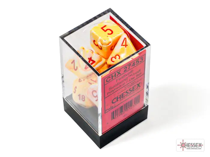RPG Dice Set: Festive - Polyhedral - Sunburst with red pips (7) - Chessex - Accessories