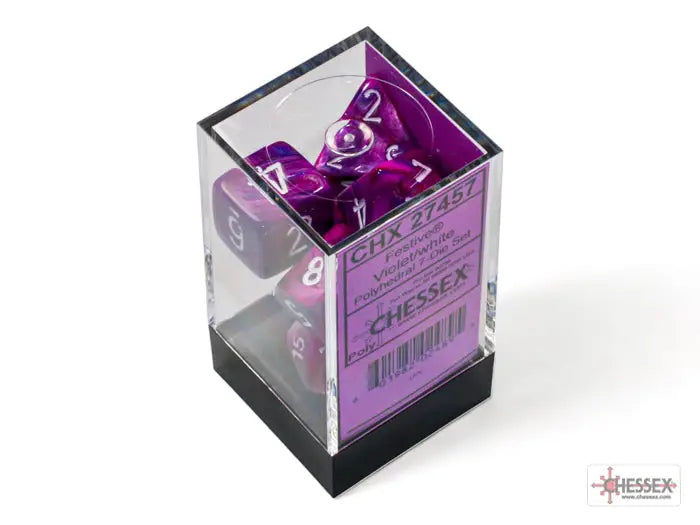 RPG Dice Set: Festive - Polyhedral - Violet/White (7) - Chessex - Accessories