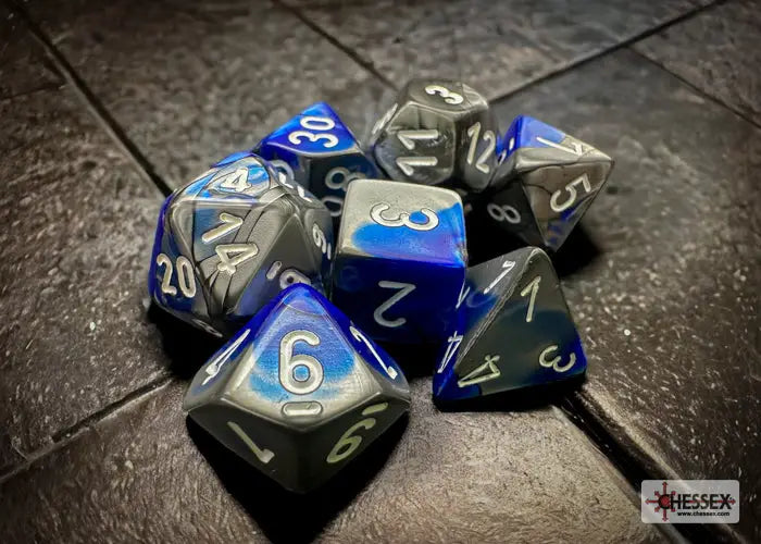RPG Dice Set: Gemini - Polyhedral - Blue-Steel/White (7) - Chessex - Accessories