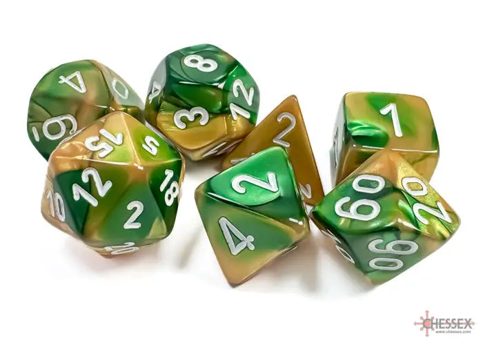 RPG Dice Set: Gemini - Polyhedral - Gold-Green/White (7) - Chessex - Accessories