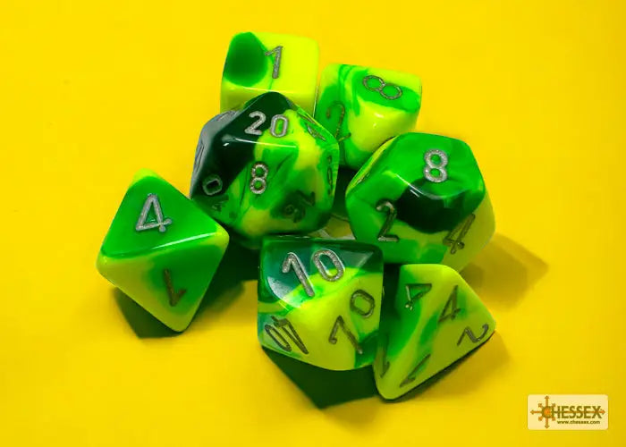 RPG Dice Set: Gemini - Polyhedral - Green-Yellow/Silver (7) - Chessex - Accessories