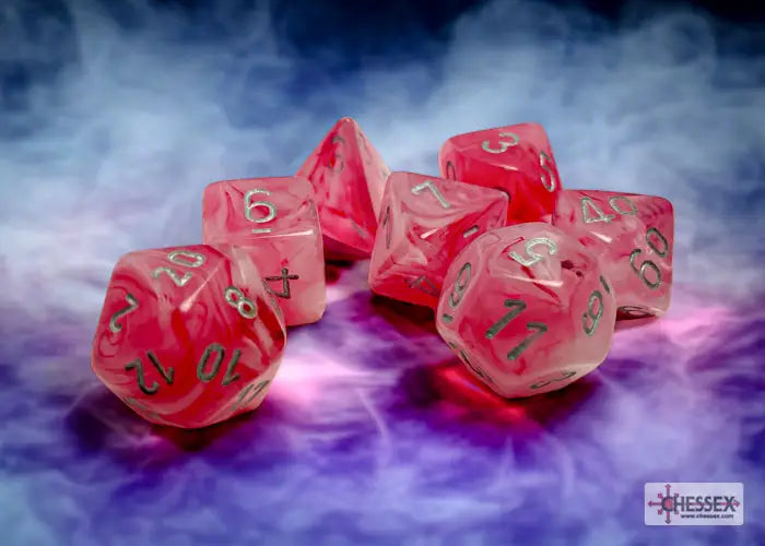 RPG Dice Set: Ghostly Polyhedral Glow Pink/Silver (7) Chessex Accessories