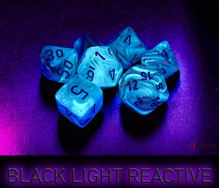 RPG Dice Set: Ghostly Polyhedral Glow Pink/Silver (7) Chessex Accessories
