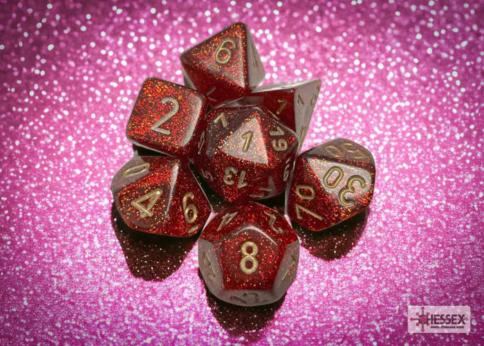 RPG Dice Set: Glitter - Polyhedral - Ruby/Gold (7) - Chessex - Accessories