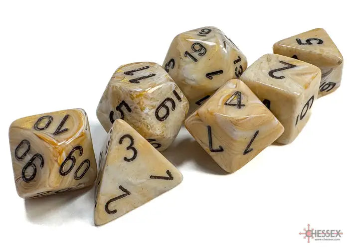 RPG Dice Set: Marbleized - Polyhedral - Ivory/Black (7) - Chessex - Accessories