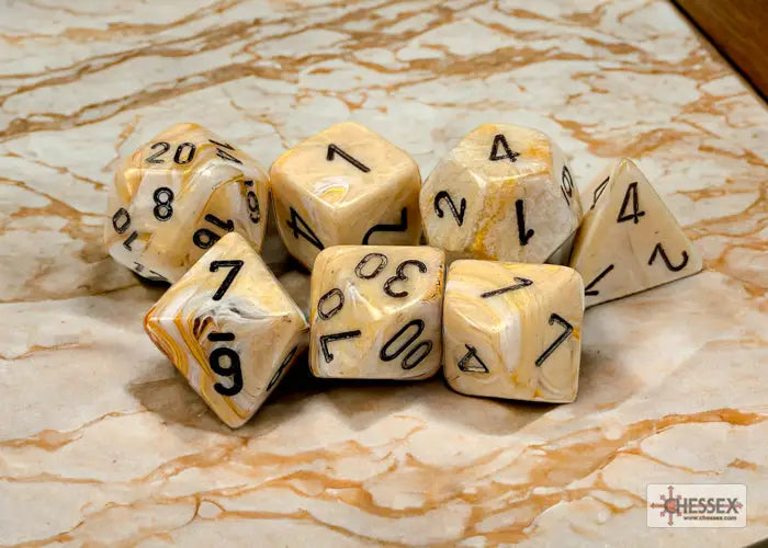 RPG Dice Set: Marbleized - Polyhedral - Ivory/Black (7) - Chessex - Accessories