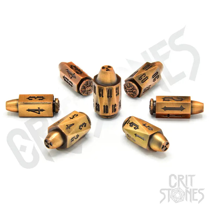 RPG Dice Set: Metal - Ballistic Brass - Glassstaff - Accessories