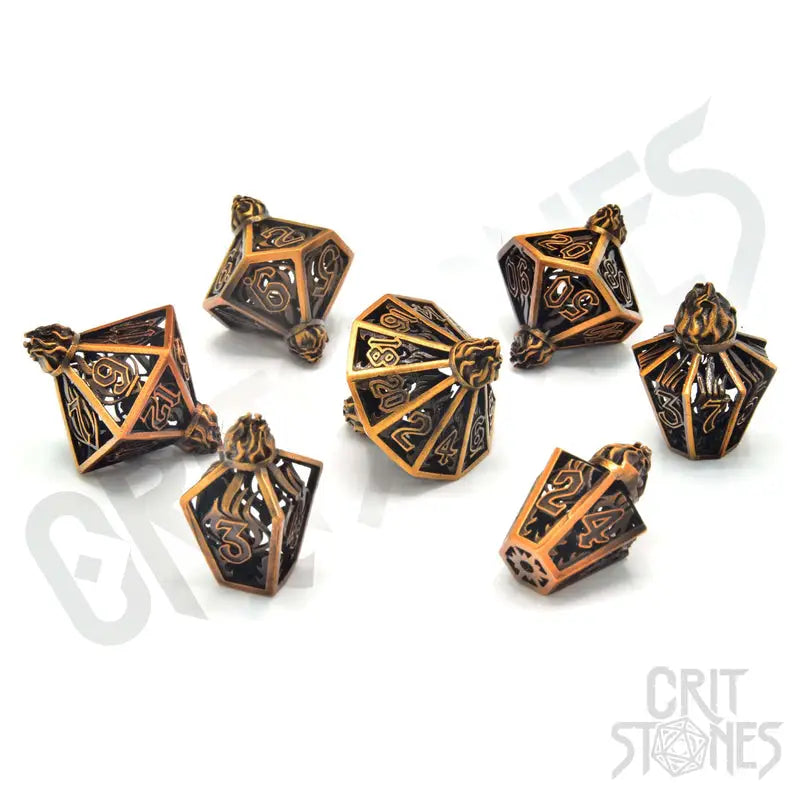 RPG Dice Set: Metal - Hollow - Elixerium Brass - Glassstaff - Accessories
