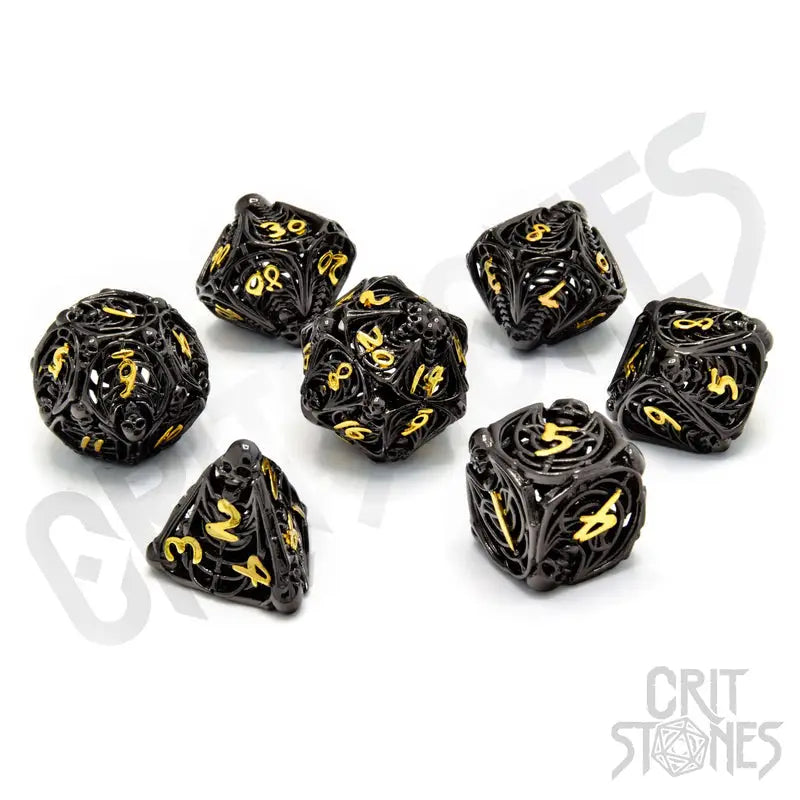 RPG Dice Set: Metal - Hollow - Soulreaper Gold - Glassstaff - Accessories