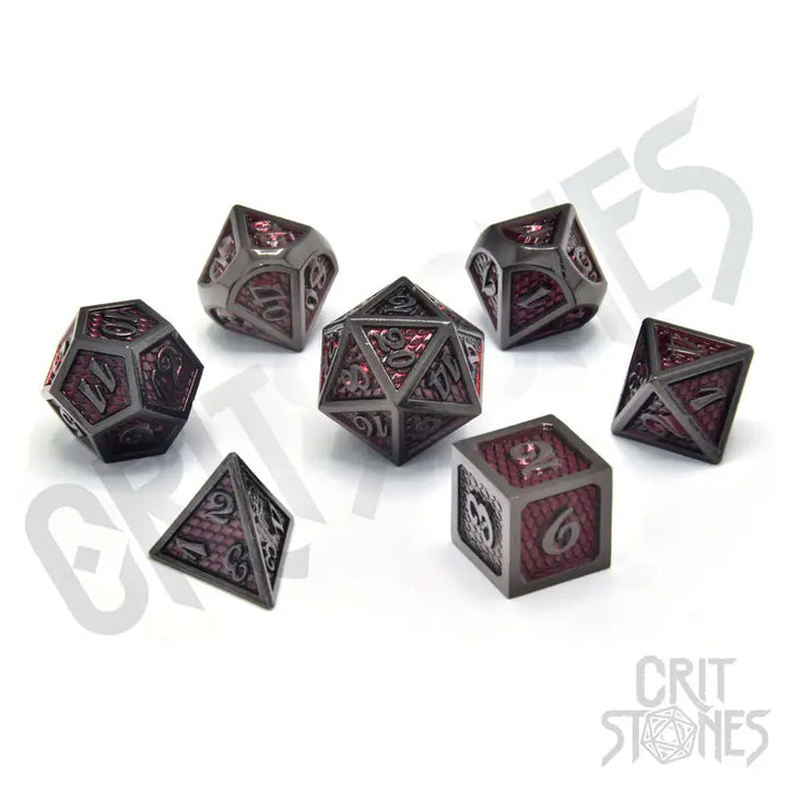 RPG Dice Set: Metal - Red Wyrmskin - Glassstaff - Accessories