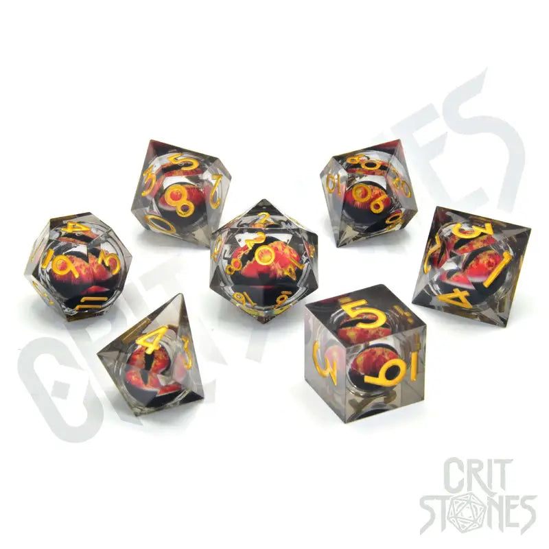 RPG Dice Set: Resin - Sharp Edge - Floating Eye - Fire Dragon’s Gaze - Glassstaff - Accessories
