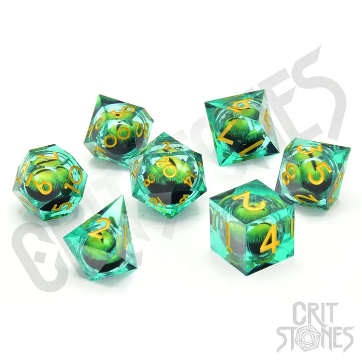 RPG Dice Set: Resin - Sharp Edge - Floating Eye - Forest Dragon’s Gaze - Glassstaff - Accessories