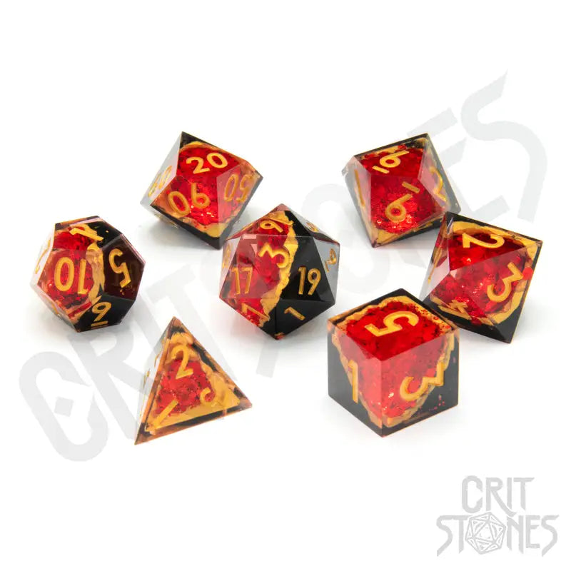 RPG Dice Set: Resin - Sharp Edge - Geode - Gemcutter’s Ruby - Glassstaff - Accessories