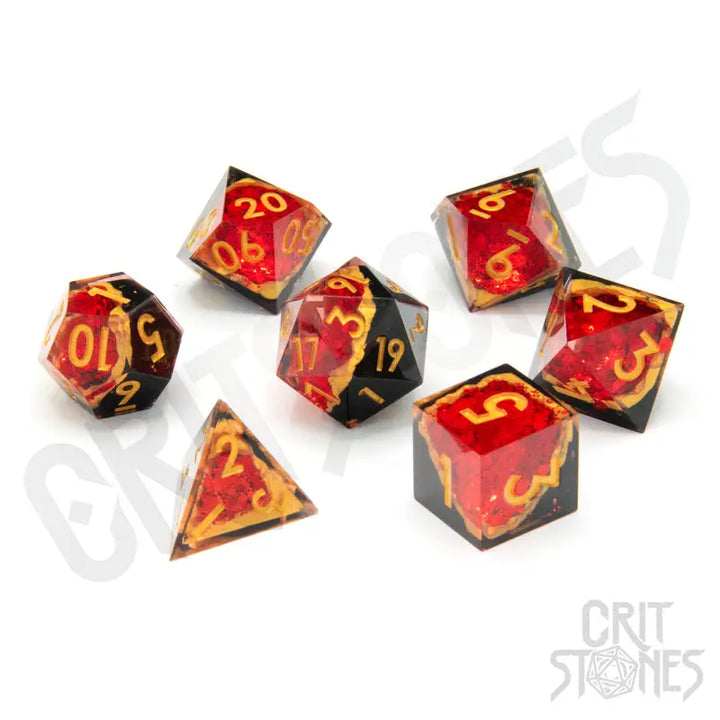 RPG Dice Set: Resin - Sharp Edge - Geode - Gemcutter’s Ruby - Glassstaff - Accessories