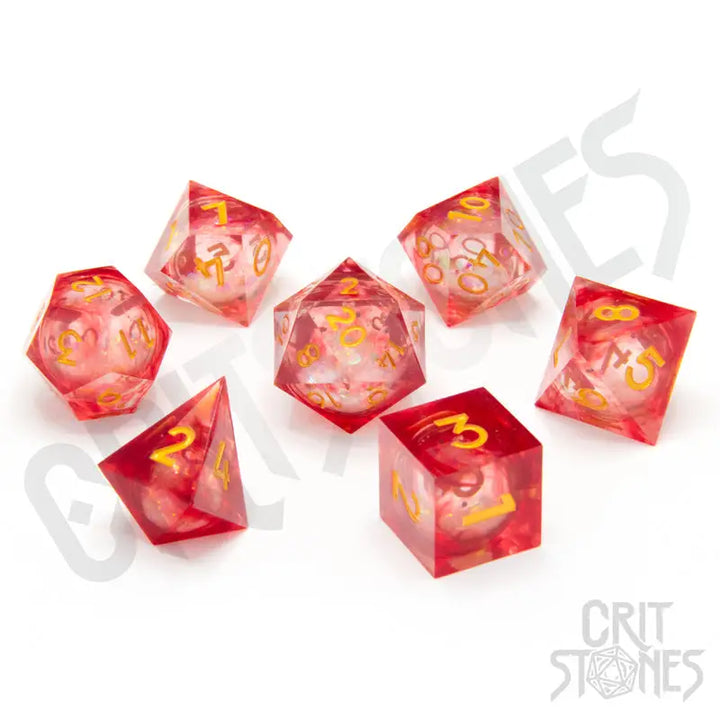 RPG Dice Set: Resin - Sharp Edge - Liquid Core - Bloodstone Relics - Glassstaff - Accessories