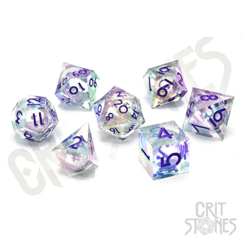 RPG Dice Set: Resin - Sharp Edge - Liquid Core - Electroplated - Meridian Mystique - Glassstaff - Accessories