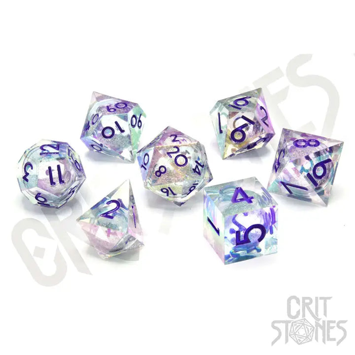 RPG Dice Set: Resin - Sharp Edge - Liquid Core - Electroplated - Meridian Mystique - Glassstaff - Accessories