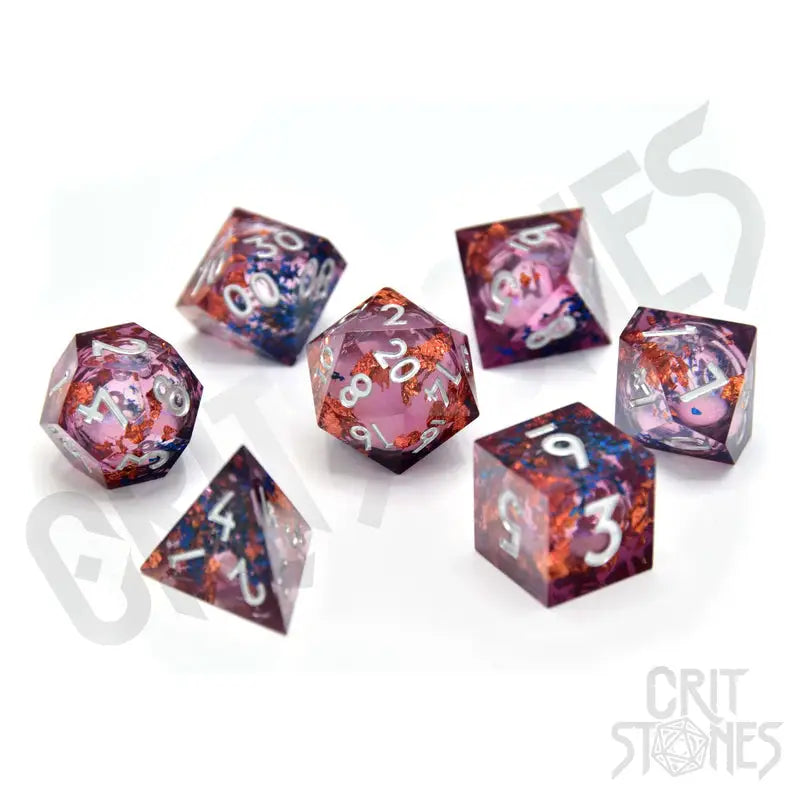 RPG Dice Set: Resin - Sharp Edge - Liquid Core - Fey Mist - Glassstaff - Accessories