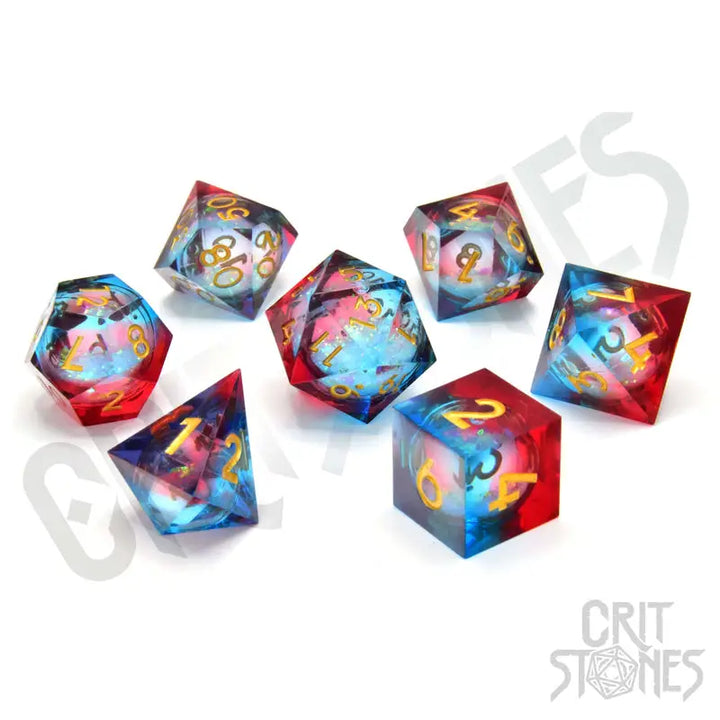 RPG Dice Set: Resin - Sharp Edge - Liquid Core - Fire and Ice - Glassstaff - Accessories