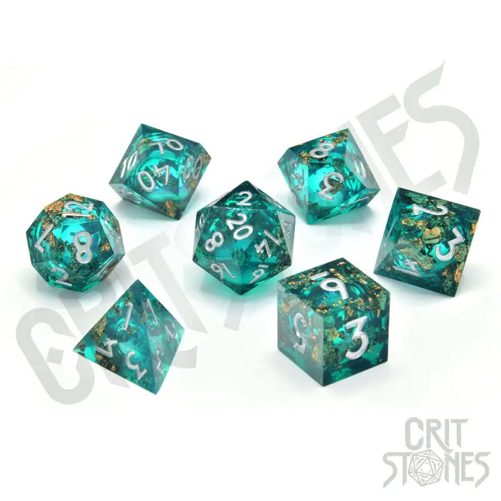 RPG Dice Set: Resin - Sharp Edge - Liquid Core - Forest Fountain - Glassstaff - Accessories