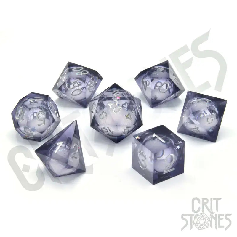 RPG Dice Set: Resin - Sharp Edge - Liquid Core - Orbital Tide - Silver Ink - Glassstaff - Accessories