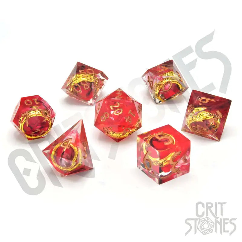 RPG Dice Set: Resin - Sharp Edge - Rings of Power - Gold - Glassstaff - Accessories