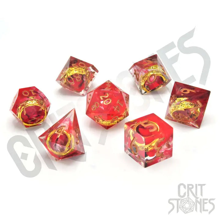 RPG Dice Set: Resin - Sharp Edge - Rings of Power - Gold - Glassstaff - Accessories