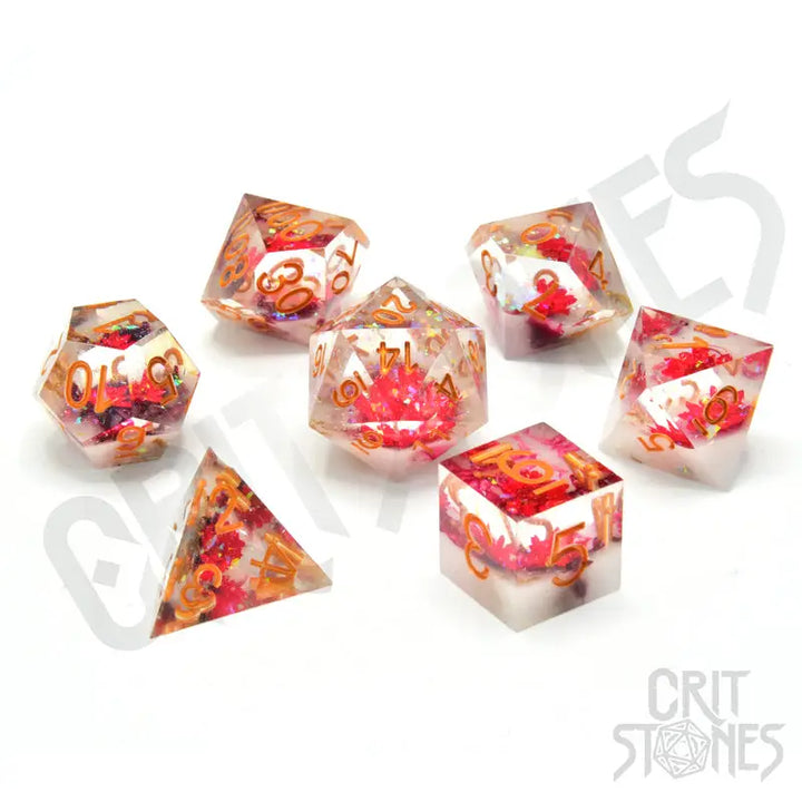 RPG Dice Set: Resin - Sharp Edge - Rose Bloom - Glassstaff - Accessories