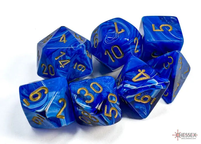 RPG Dice Set: Vortex - Polyhedral - Blue/Gold (7) - Chessex - Accessories