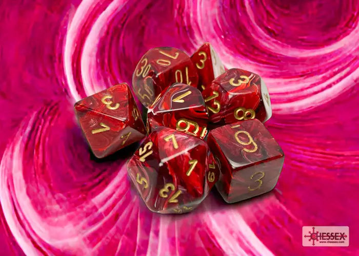 RPG Dice Set: Vortex - Polyhedral - Burgundy/Gold (7) - Chessex - Accessories
