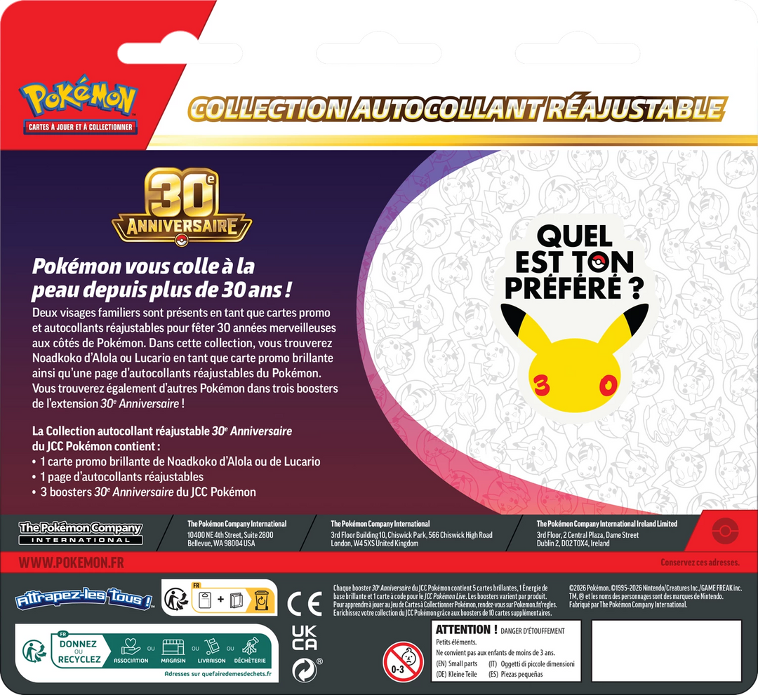 Pokémon TCG: 30e Anniversaire - Collection Autocollant Reajustable (FR)